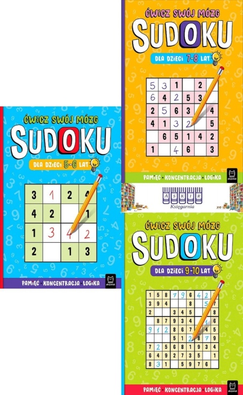 Pakiet 3x Sudoku dla dzieci Ćwicz swój mózg 5-6 7-8 9-10 lat