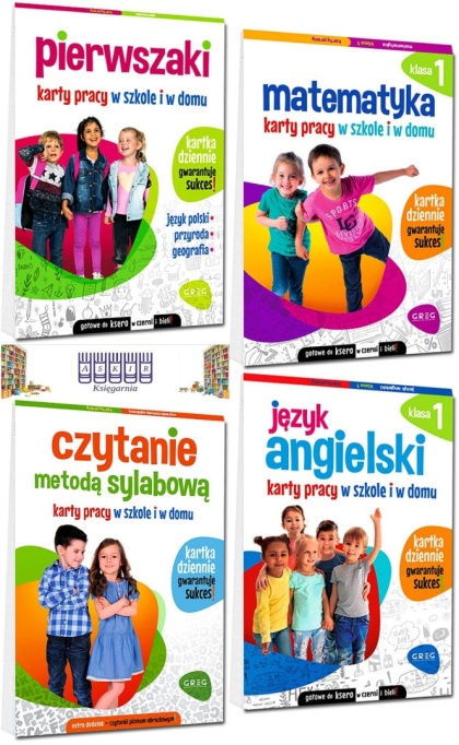 Pakiet 4x Karty Pracy Klasa 1 Czytanie Matematyka Angielski Pierwszaki