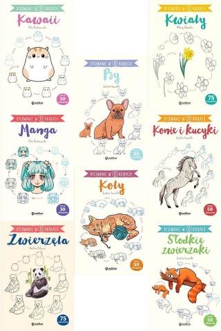 pakiet 9x Rysowanie W 10 Krokach - Kawaii Manga Zwierzęta Koty Kucyki Psy